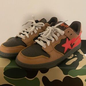 Bape Sta Sneakers with Red Star and Brown Accents